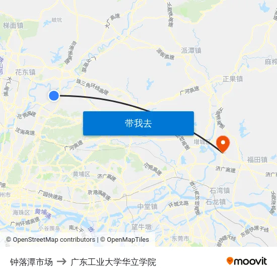 钟落潭市场 to 广东工业大学华立学院 map