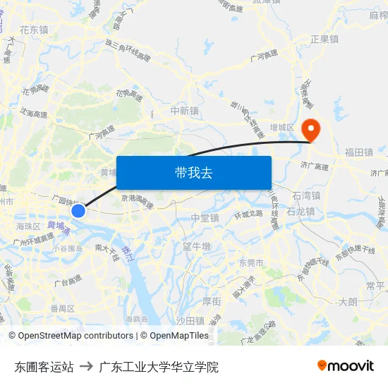 东圃客运站 to 广东工业大学华立学院 map