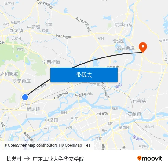 长岗村 to 广东工业大学华立学院 map