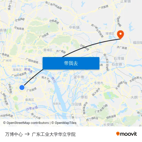 万博中心 to 广东工业大学华立学院 map