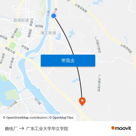 糖纸厂 to 广东工业大学华立学院 map