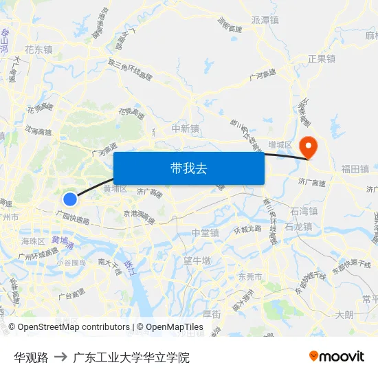 华观路 to 广东工业大学华立学院 map