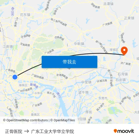 正骨医院 to 广东工业大学华立学院 map