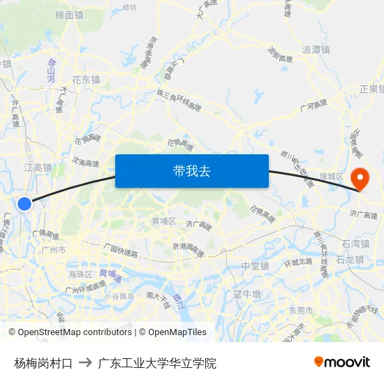 杨梅岗村口 to 广东工业大学华立学院 map