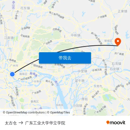 太古仓 to 广东工业大学华立学院 map