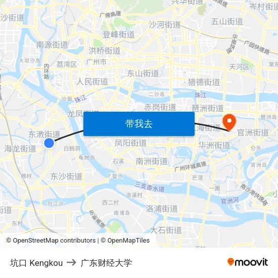 坑口 Kengkou to 广东财经大学 map
