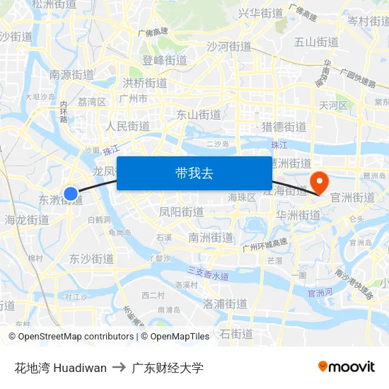 花地湾 Huadiwan to 广东财经大学 map