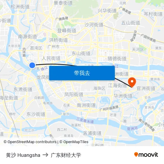 黄沙 Huangsha to 广东财经大学 map