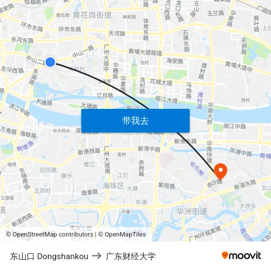 东山口 Dongshankou to 广东财经大学 map