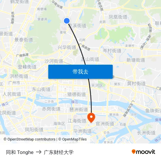 同和 Tonghe to 广东财经大学 map