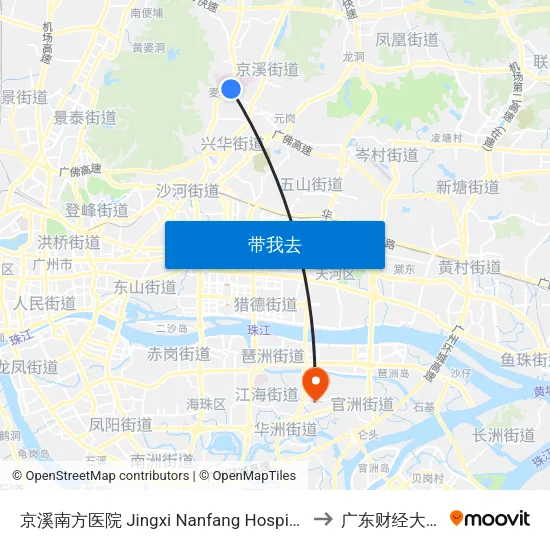 京溪南方医院 Jingxi Nanfang Hospital to 广东财经大学 map