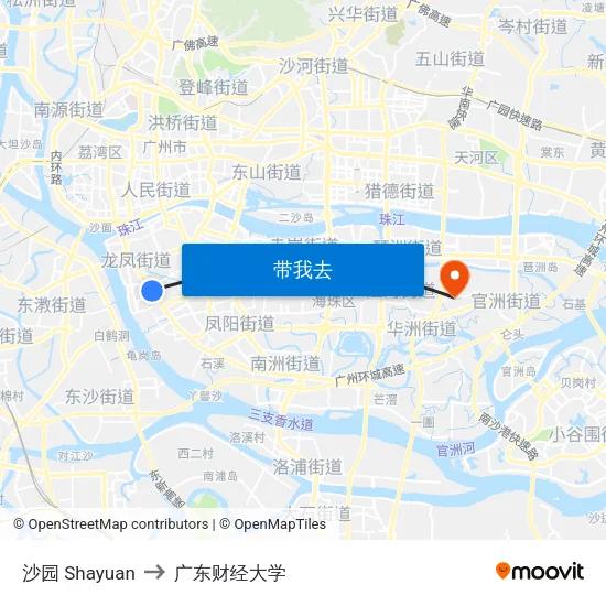 沙园 Shayuan to 广东财经大学 map
