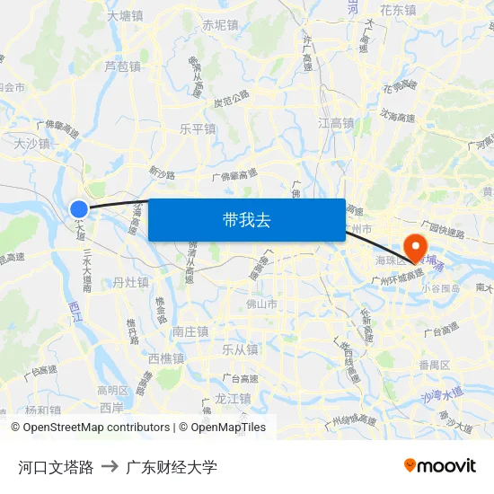 河口文塔路 to 广东财经大学 map