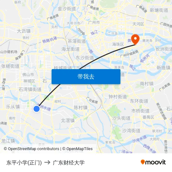 东平小学(正门) to 广东财经大学 map