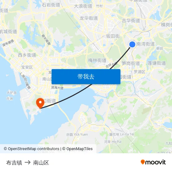 布吉镇 to 南山区 map
