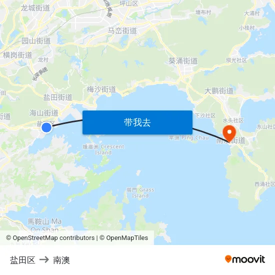 盐田区 to 南澳 map