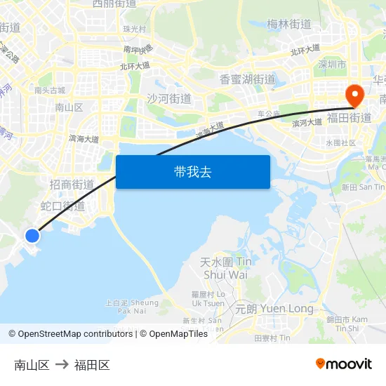 南山区 to 福田区 map