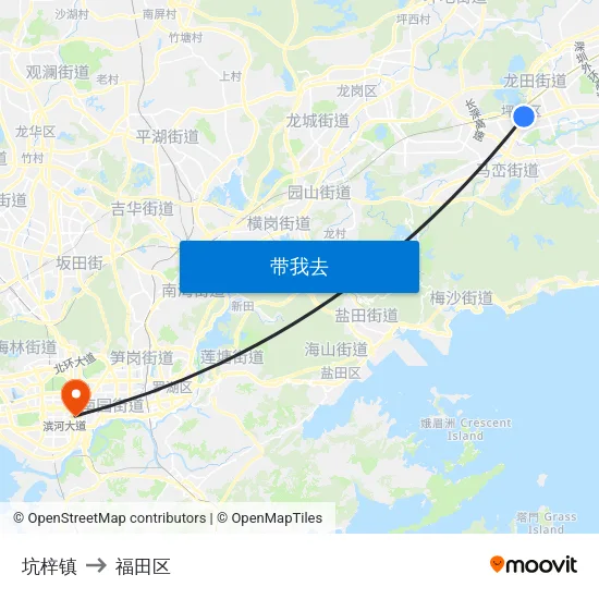 坑梓镇 to 福田区 map