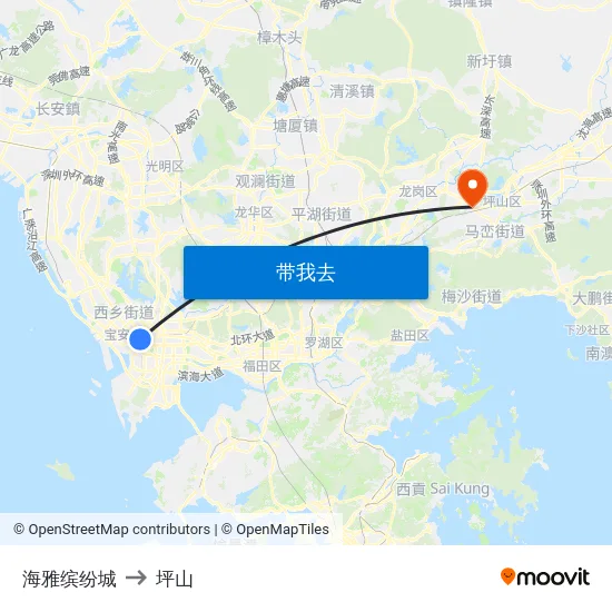 海雅缤纷城 to 坪山 map