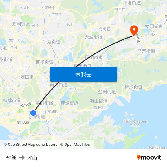 华新 to 坪山 map