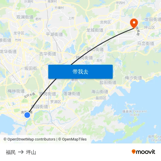 福民 to 坪山 map