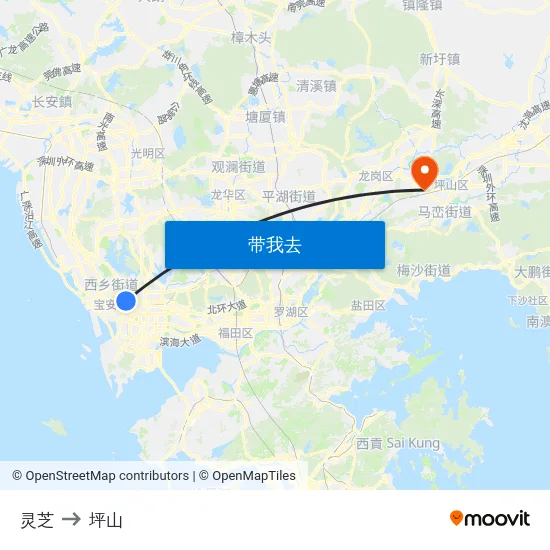 灵芝 to 坪山 map