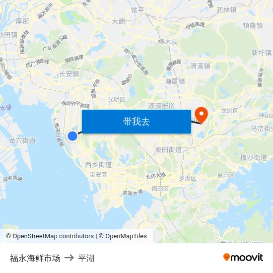 福永海鲜市场 to 平湖 map