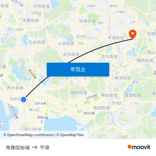 海雅缤纷城 to 平湖 map