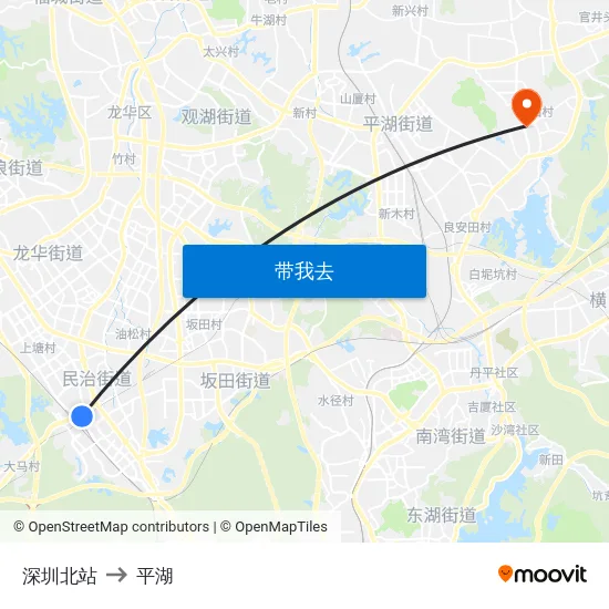 深圳北站 to 平湖 map
