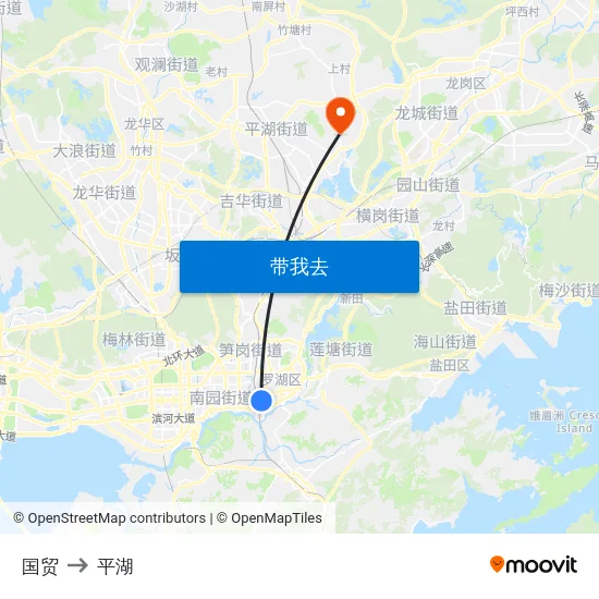 国贸 to 平湖 map