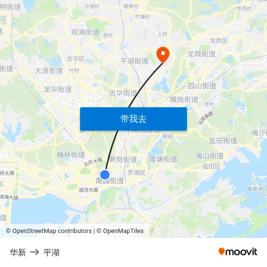 华新 to 平湖 map