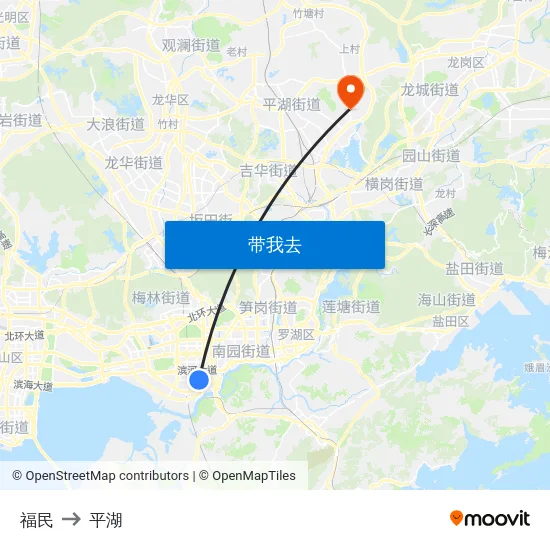 福民 to 平湖 map