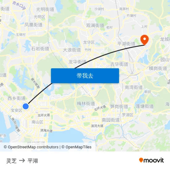 灵芝 to 平湖 map