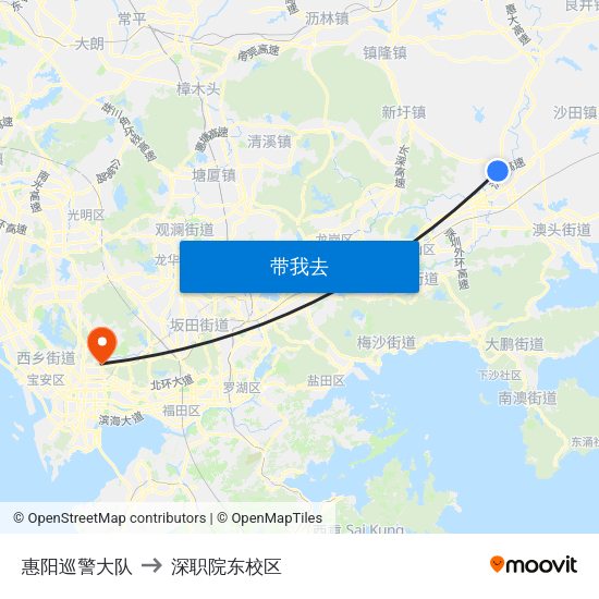 惠阳巡警大队 to 深职院东校区 map