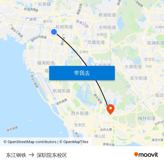 东江钢铁 to 深职院东校区 map
