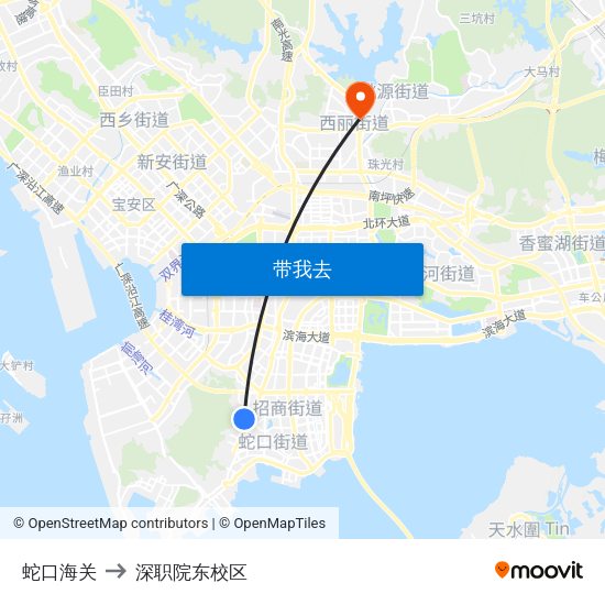 蛇口海关 to 深职院东校区 map