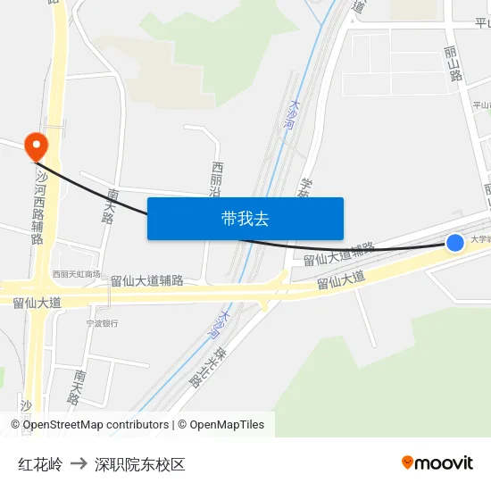 红花岭 to 深职院东校区 map