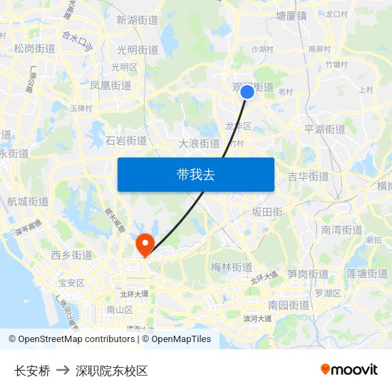 长安桥 to 深职院东校区 map
