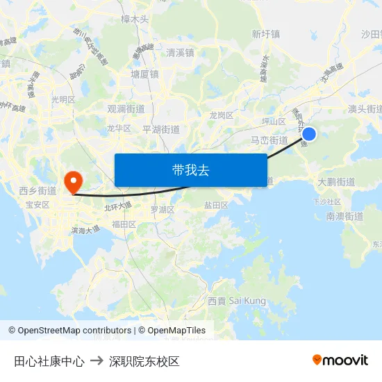 田心社康中心 to 深职院东校区 map