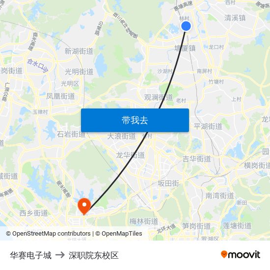 华赛电子城 to 深职院东校区 map