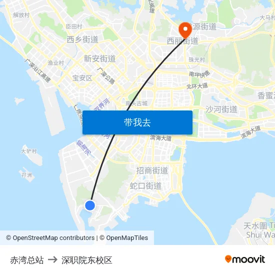 赤湾总站 to 深职院东校区 map
