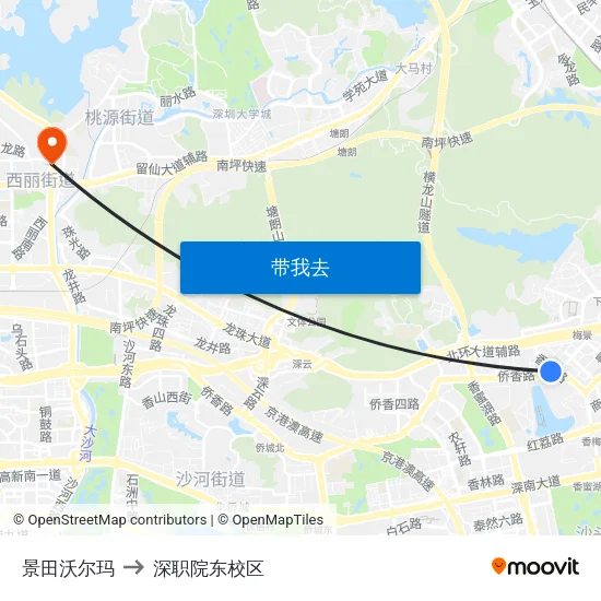 景田沃尔玛 to 深职院东校区 map