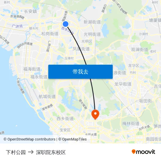 下村公园 to 深职院东校区 map