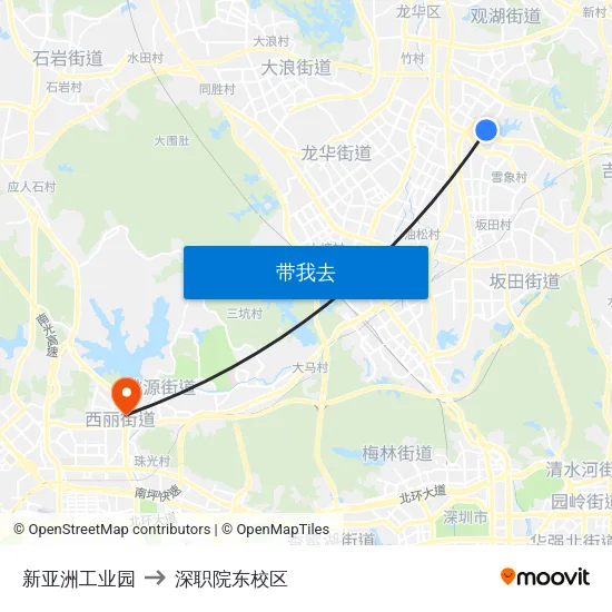 新亚洲工业园 to 深职院东校区 map