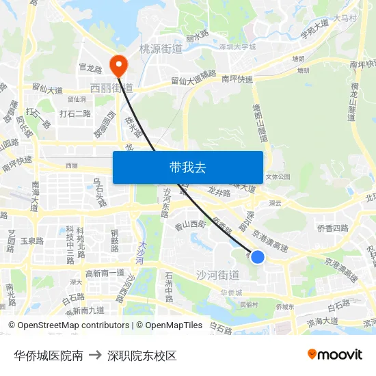 华侨城医院南 to 深职院东校区 map