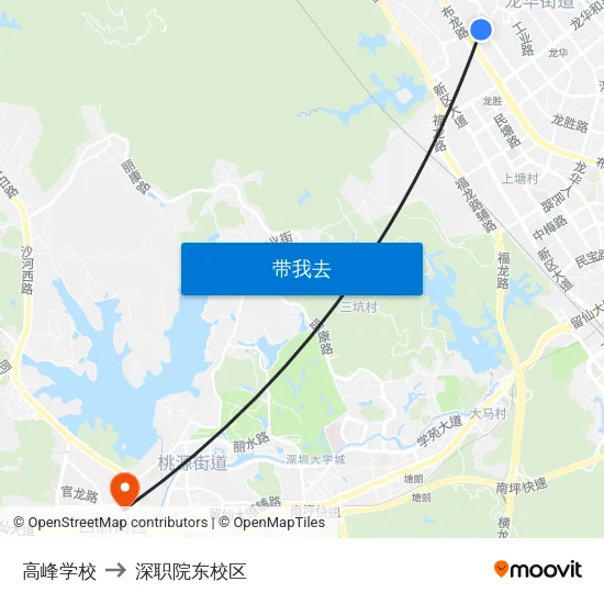 高峰学校 to 深职院东校区 map