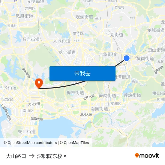 大山路口 to 深职院东校区 map