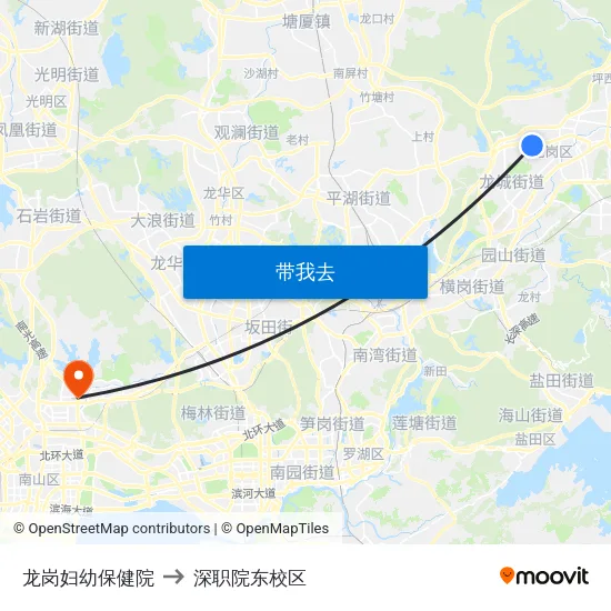 龙岗妇幼保健院 to 深职院东校区 map