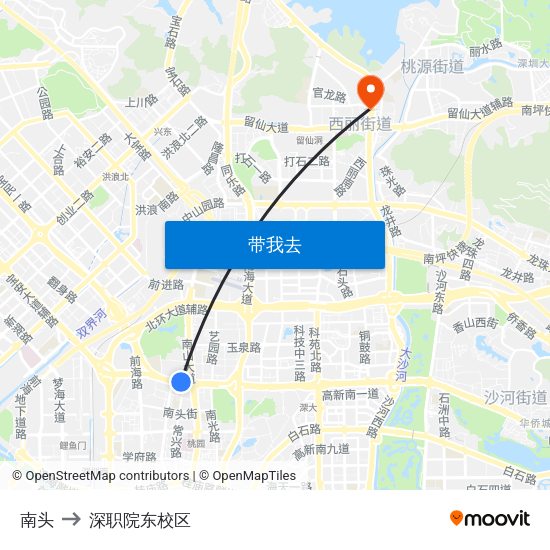 南头 to 深职院东校区 map