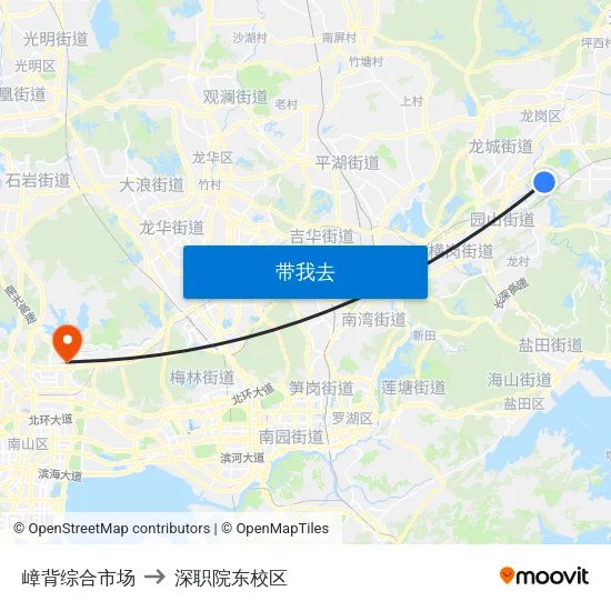 嶂背综合市场 to 深职院东校区 map